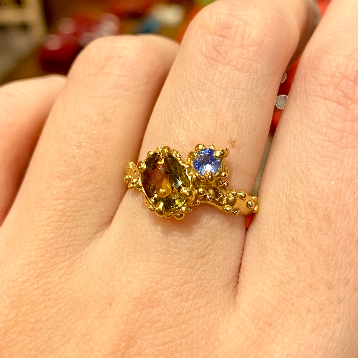 JEWEL REEF Ring, tourmaline & sapphire, size 54