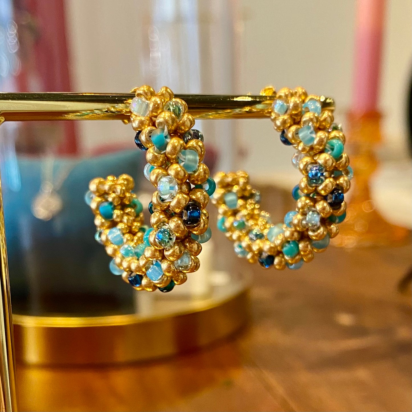 LA CROISETTE Grande Hoop Earrings, ocean teal