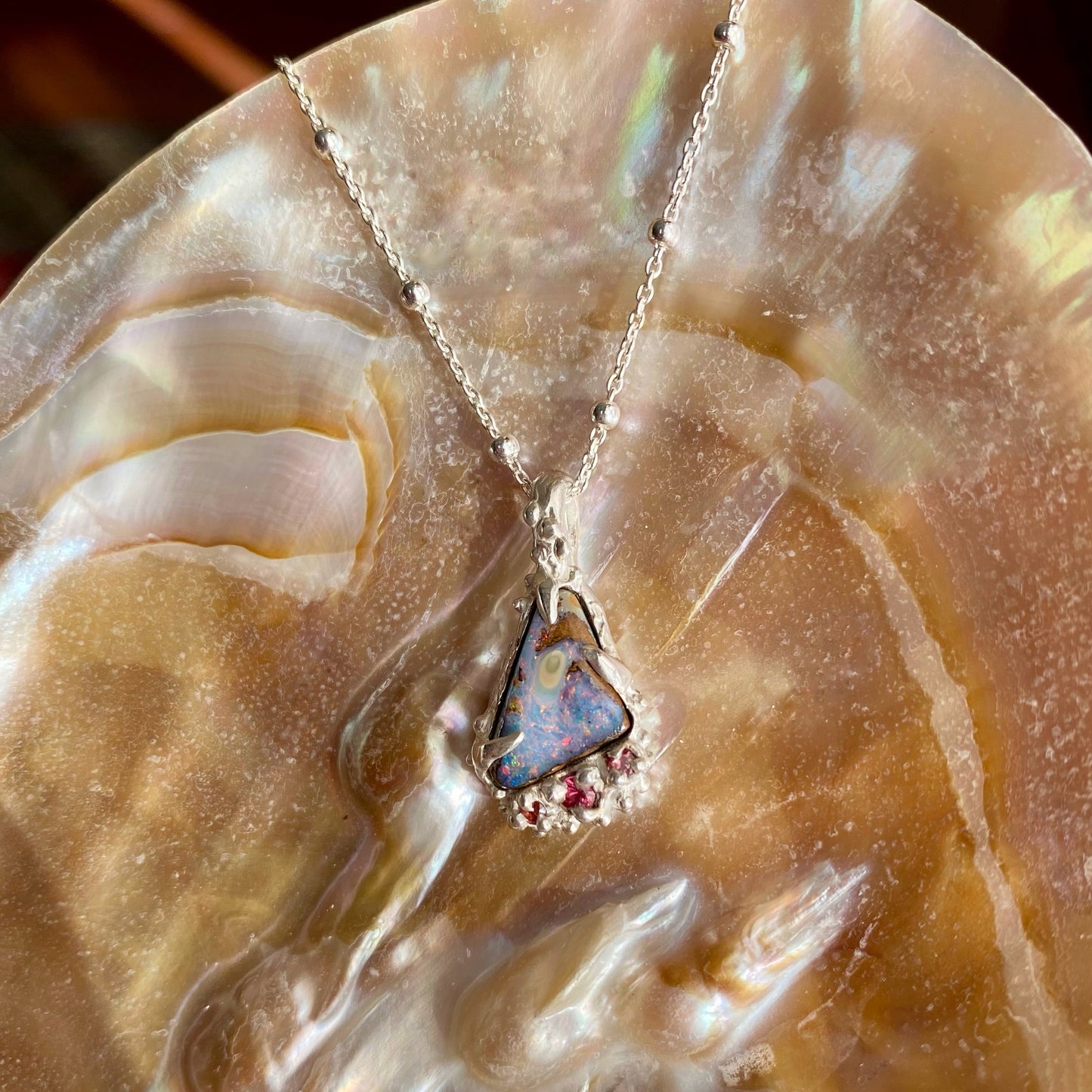 SIREN SONG Necklace, Boulder Opal & pink sapphire