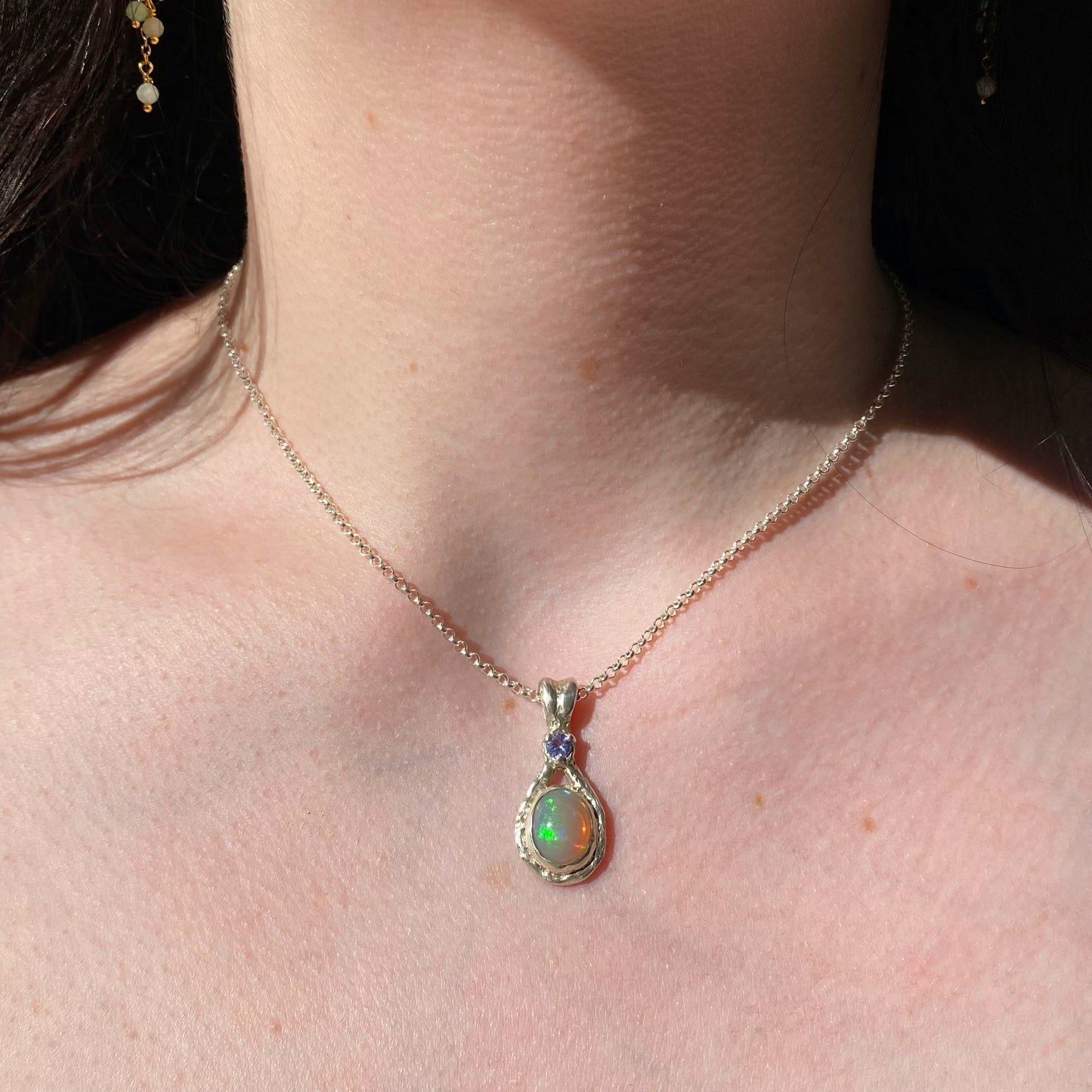 MOON POOL Necklace, Ethiopian opal & tanzanite