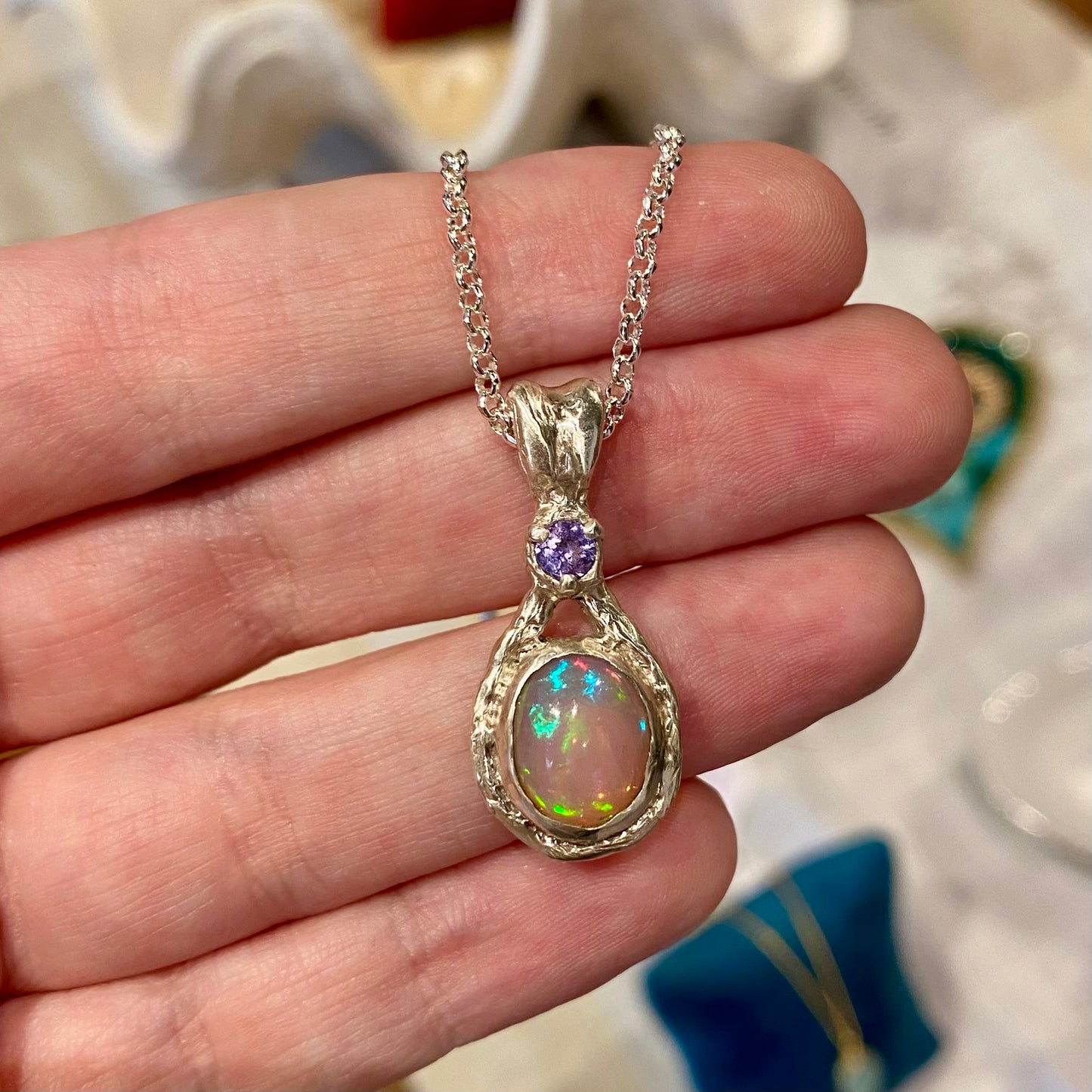 MOON POOL Necklace, Ethiopian opal & tanzanite