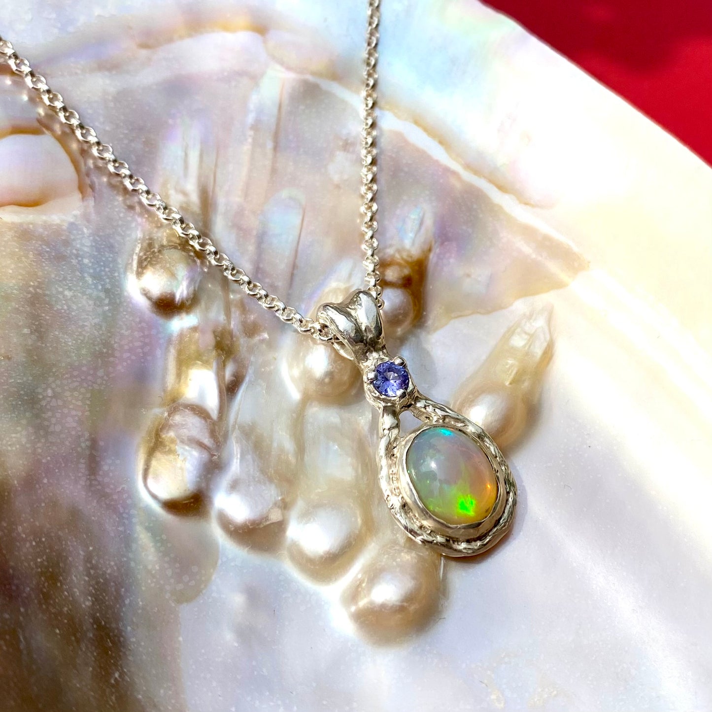MOON POOL Necklace, Ethiopian opal & tanzanite