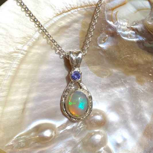 MOON POOL Necklace, Ethiopian opal & tanzanite