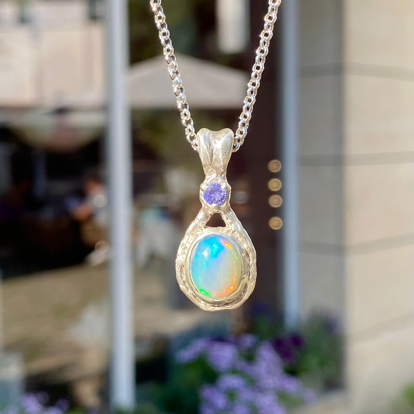 MOON POOL Necklace, Ethiopian opal & tanzanite