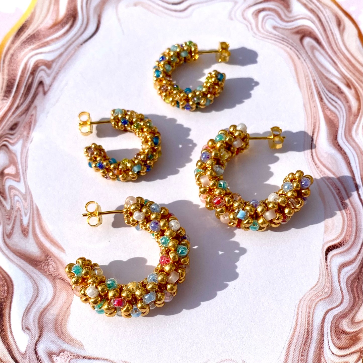 LA CROISETTE Grande Hoop Earrings, macaron pastels