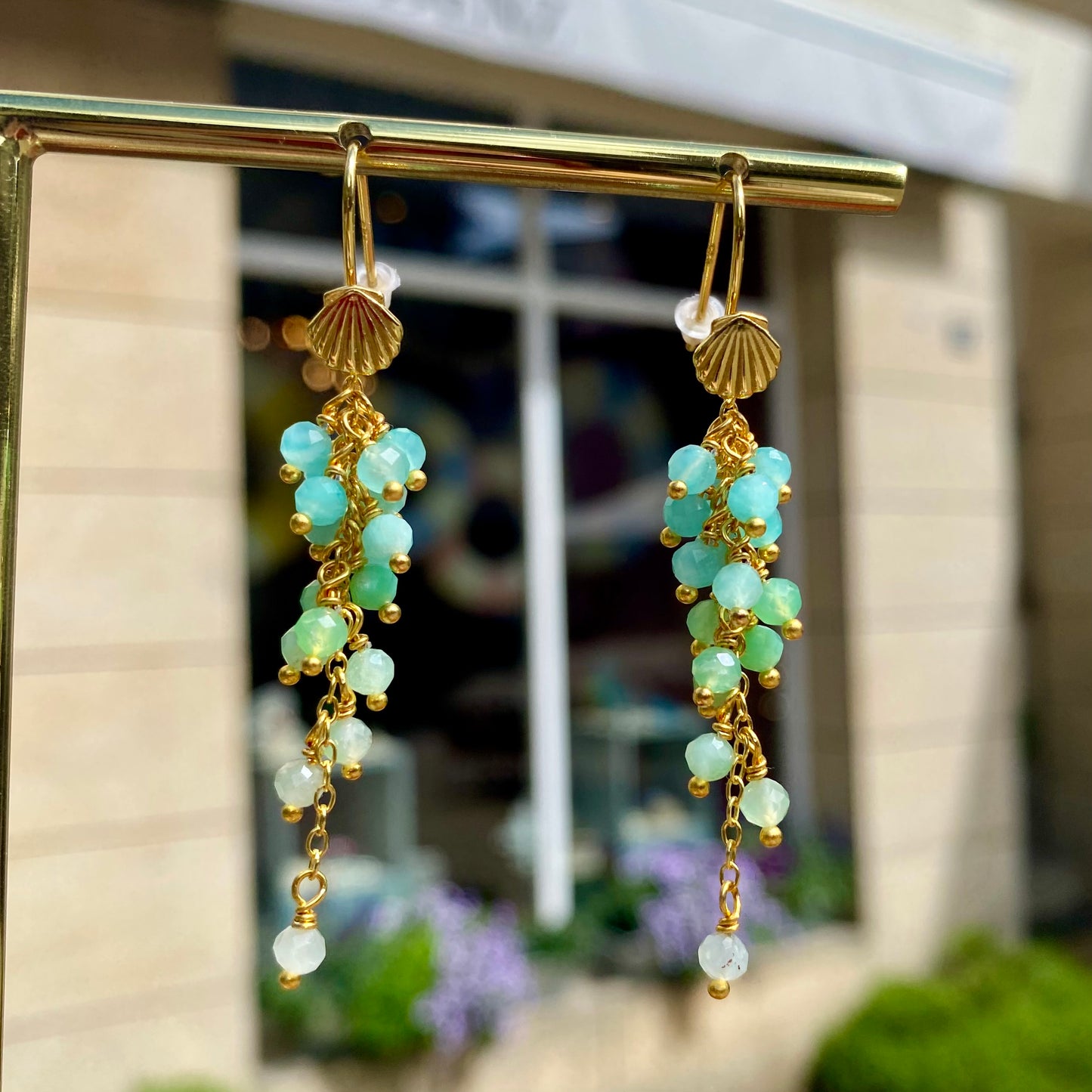 SEAFOAM CASCADE Earrings, amazonite & chrysoprase