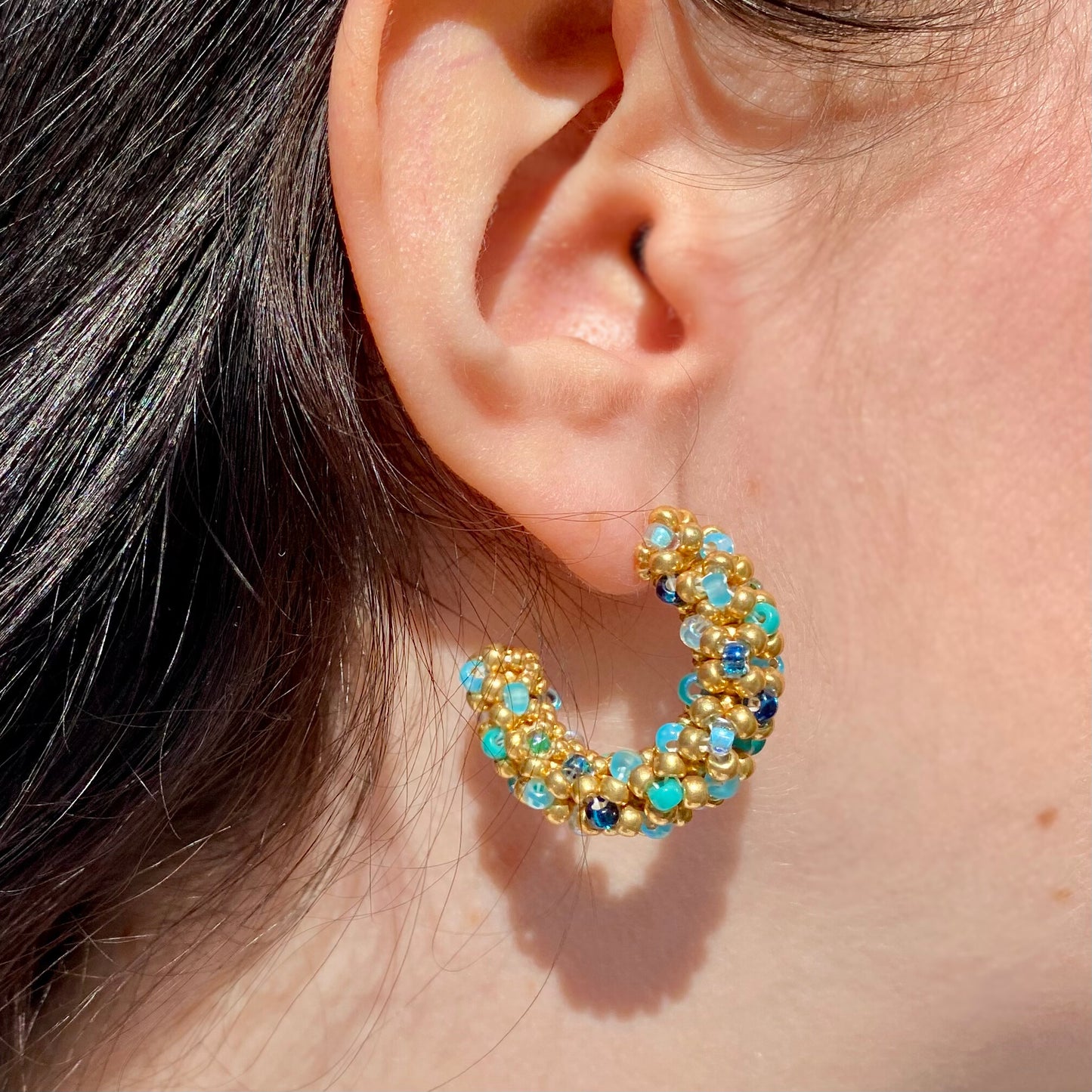 LA CROISETTE Grande Hoop Earrings, ocean teal