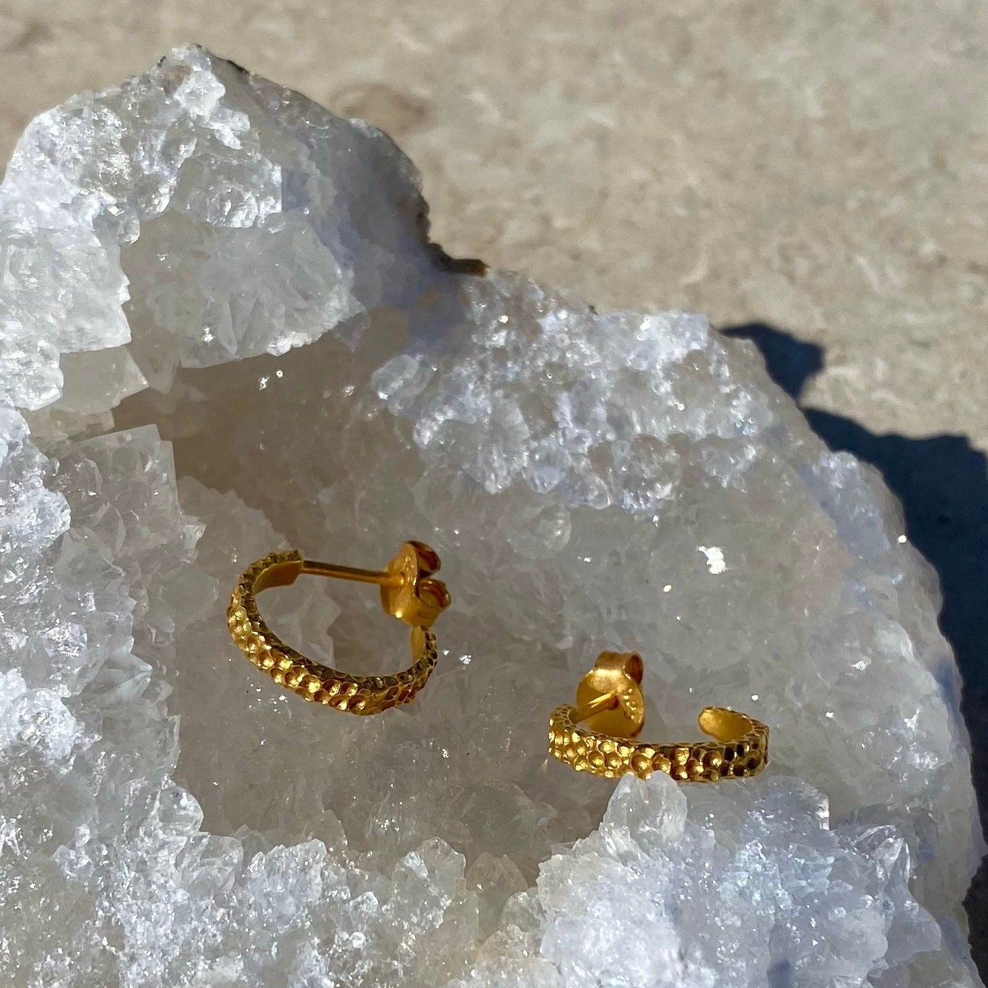 Gold vermeil hoop earrings with hammered texture