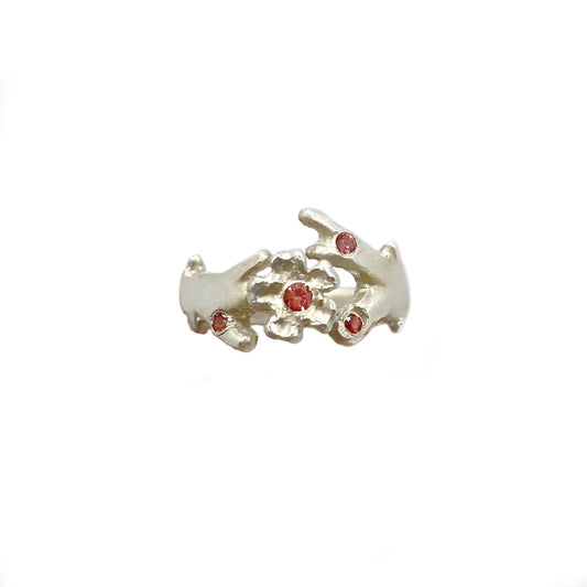 Cherry blossom ring with pink padparadscha sapphires