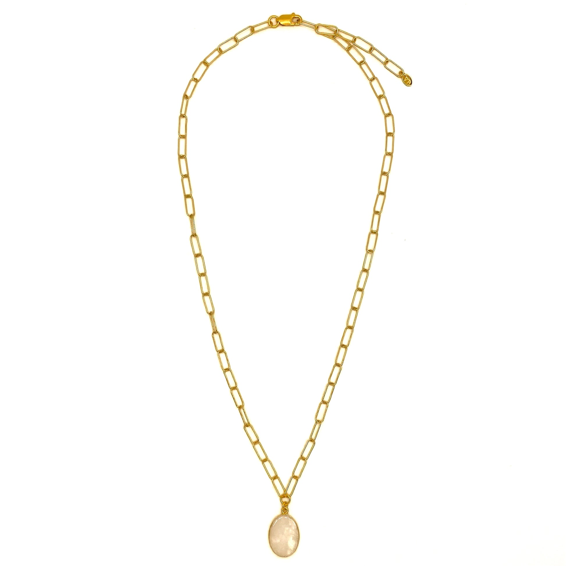 Moonstone pendant paperclip necklace