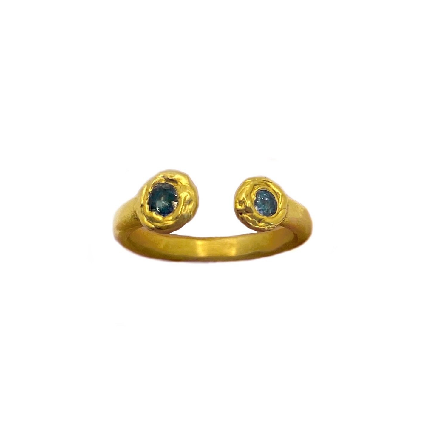 Sea foam open ring with blue sapphires