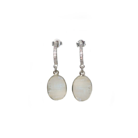 Sterling silver moonstone earrings with zirconia pave hoops