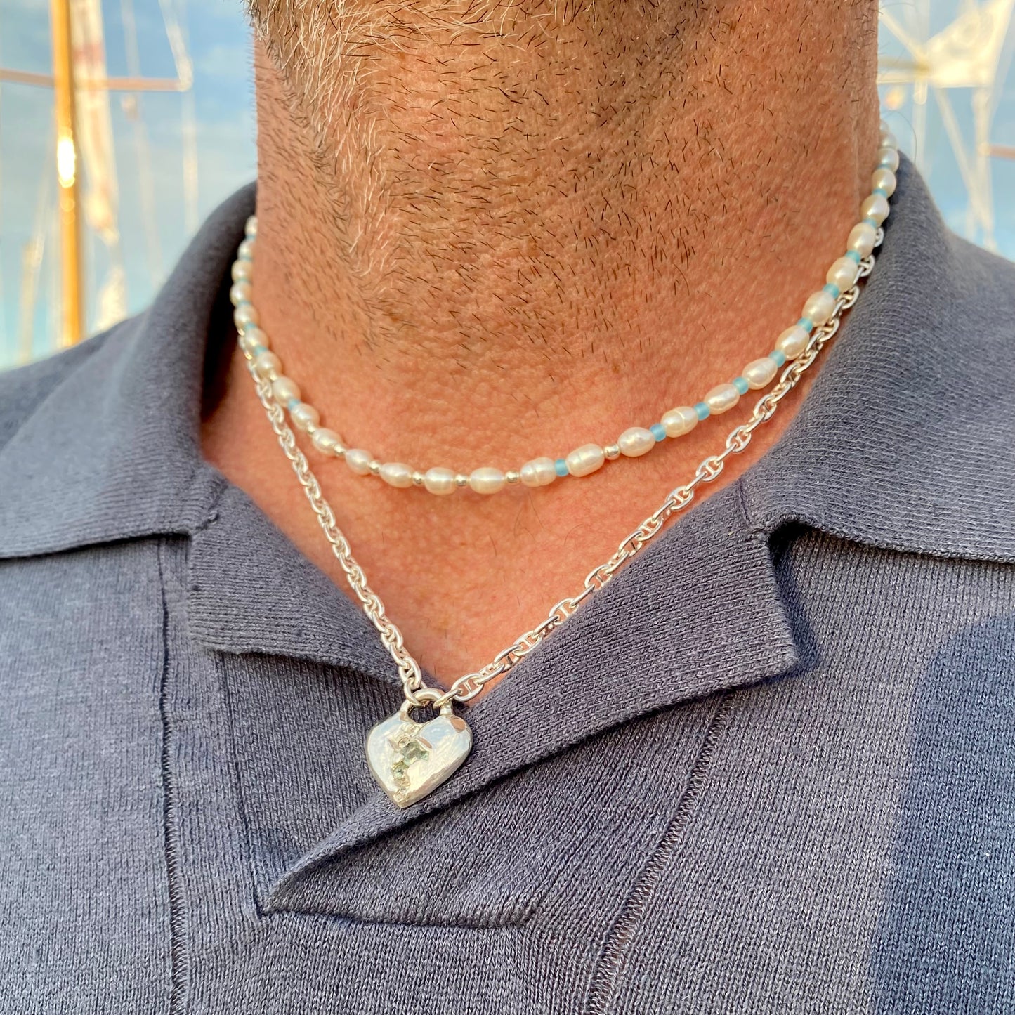 MARÉE Pearl Necklace Bold, bleu