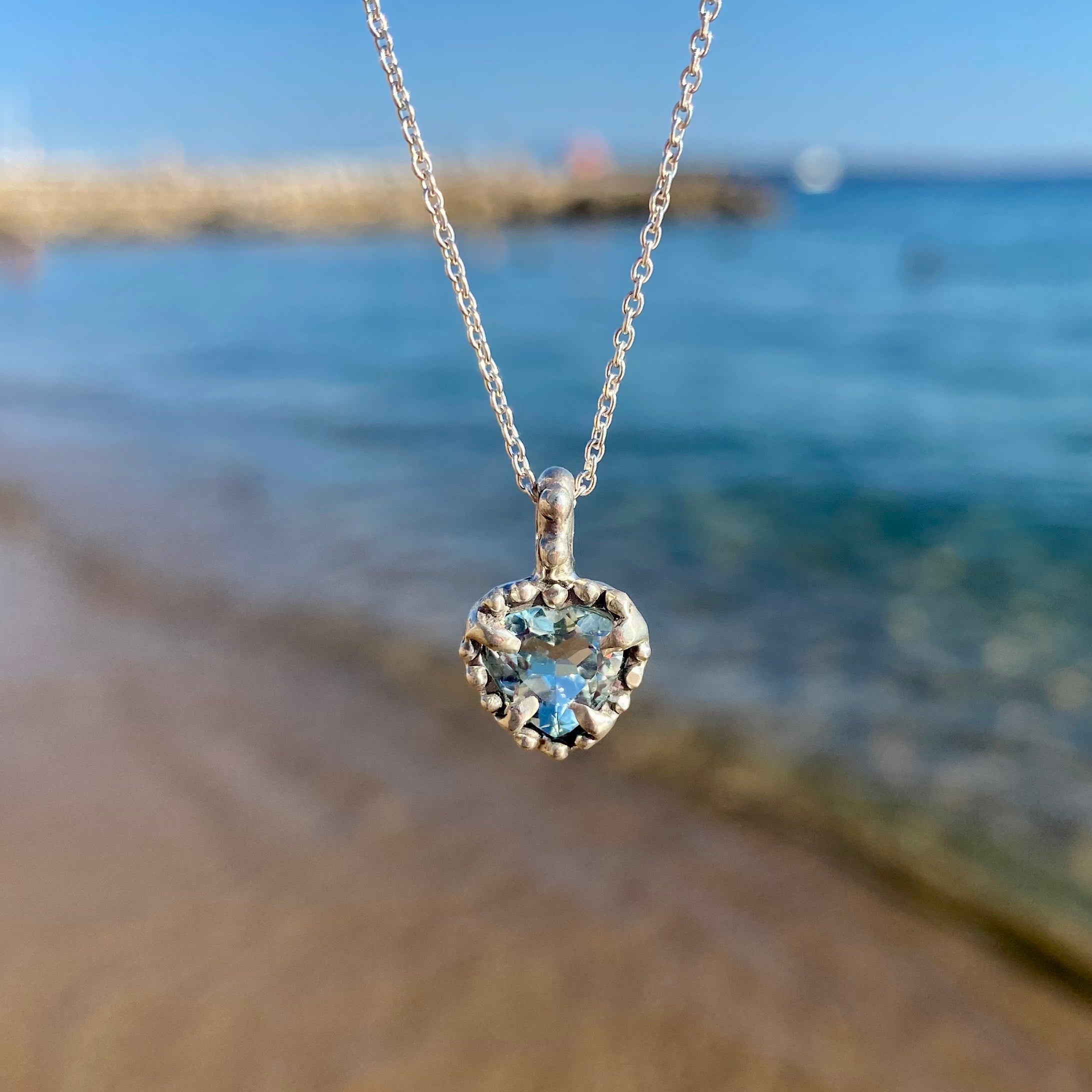 Heart of the ocean necklace with aquamarine in sterling silver