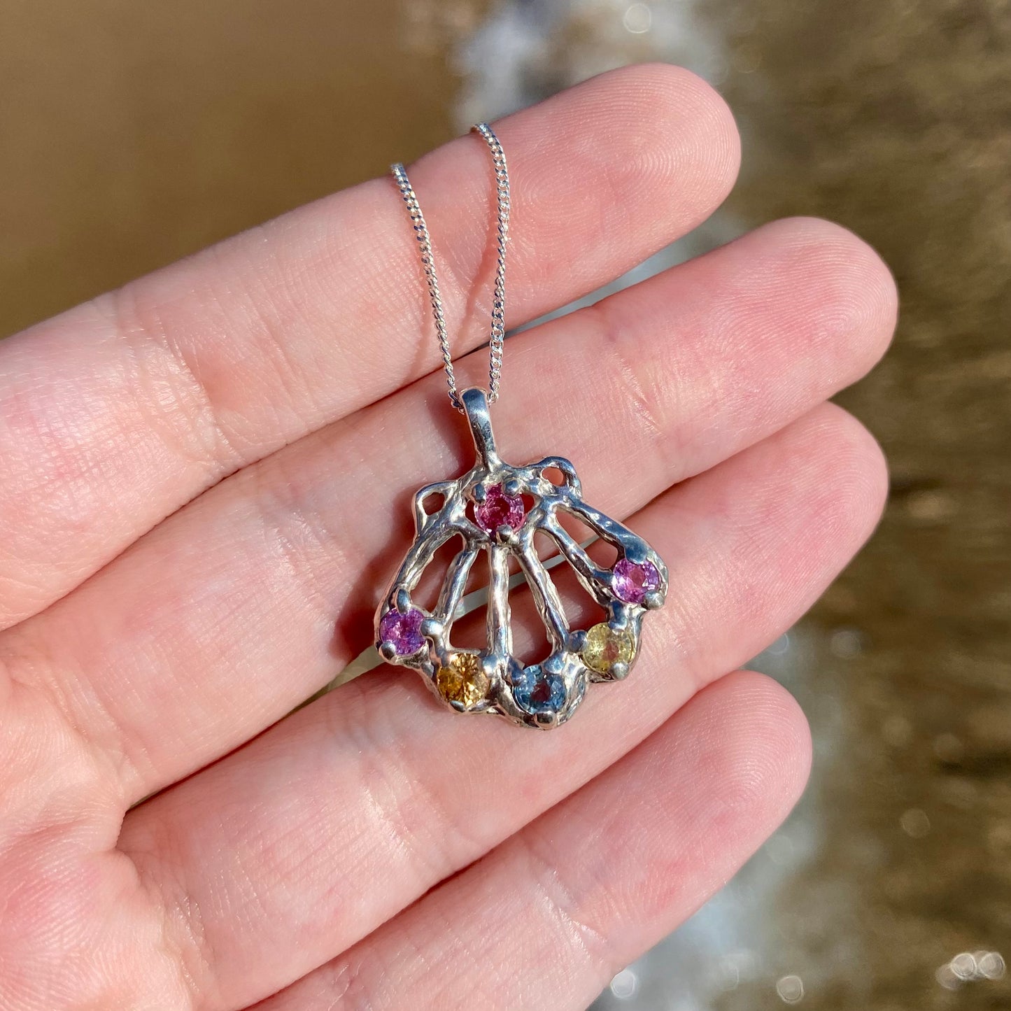 ENCHANTED SEASHELL Necklace, pastel sapphires