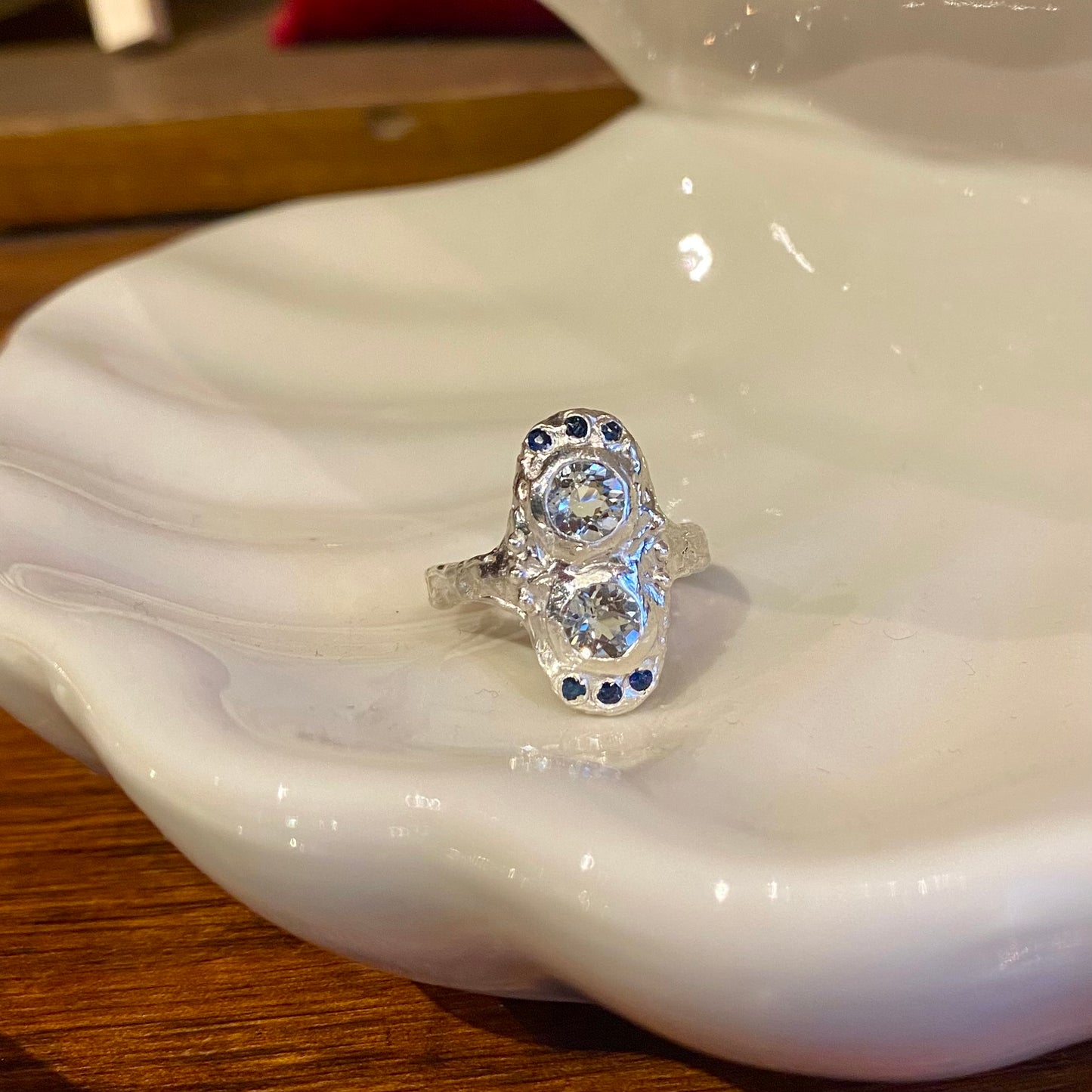 ART DECO FANTASY Ring, aquamarine & sapphire, size 53