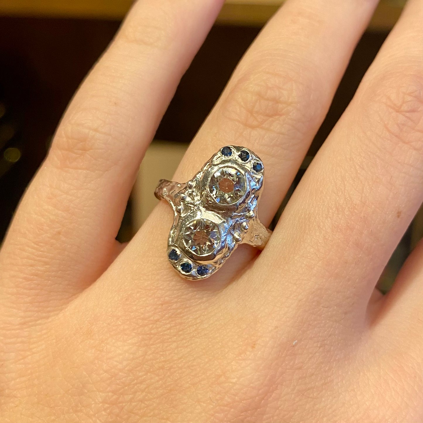 ART DECO FANTASY Ring, aquamarine & sapphire, size 53