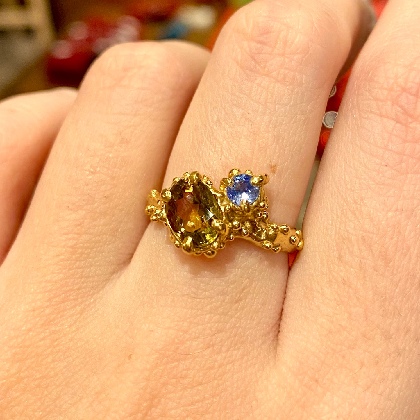 JEWEL REEF Ring, tourmaline & sapphire, size 54