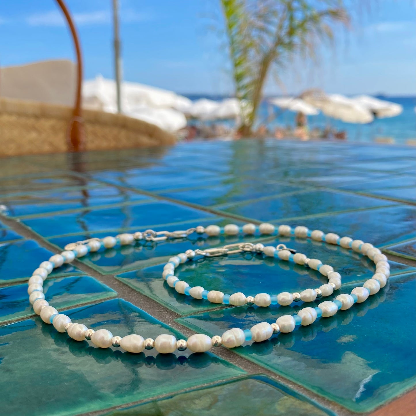MARÉE Pearl Necklace Bold, bleu