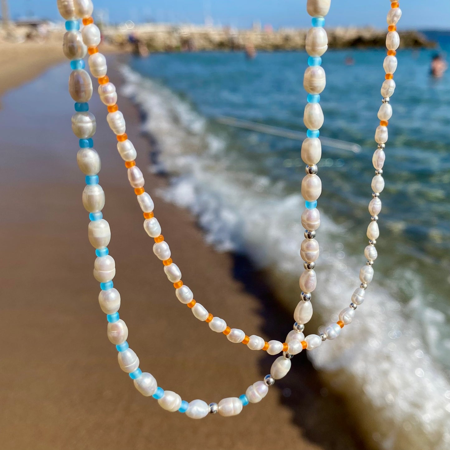 MARÉE Pearl Necklace Bold, bleu