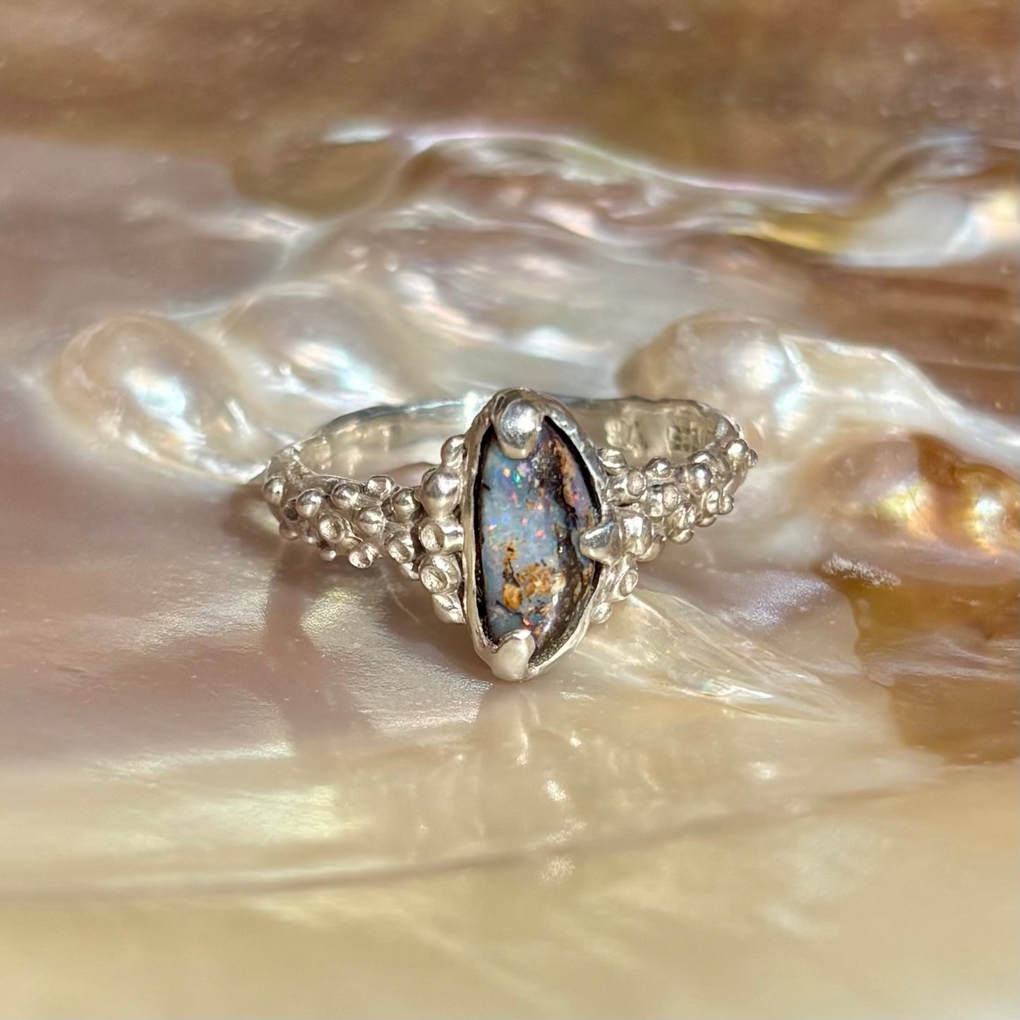 BARNACLE Ring, Boulder Opal, size 54