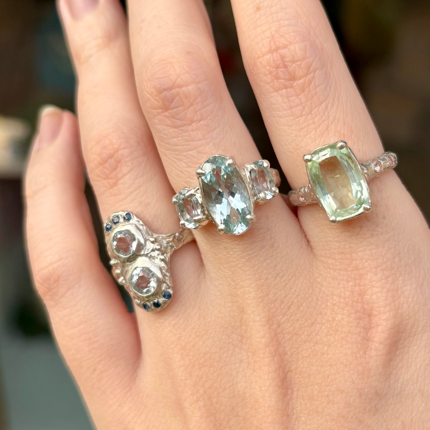 ART DECO FANTASY Ring, aquamarine & sapphire, size 53