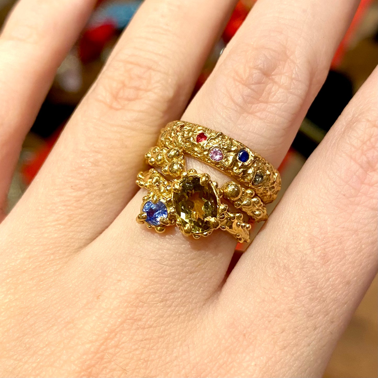 JEWEL REEF Ring, tourmaline & sapphire, size 54