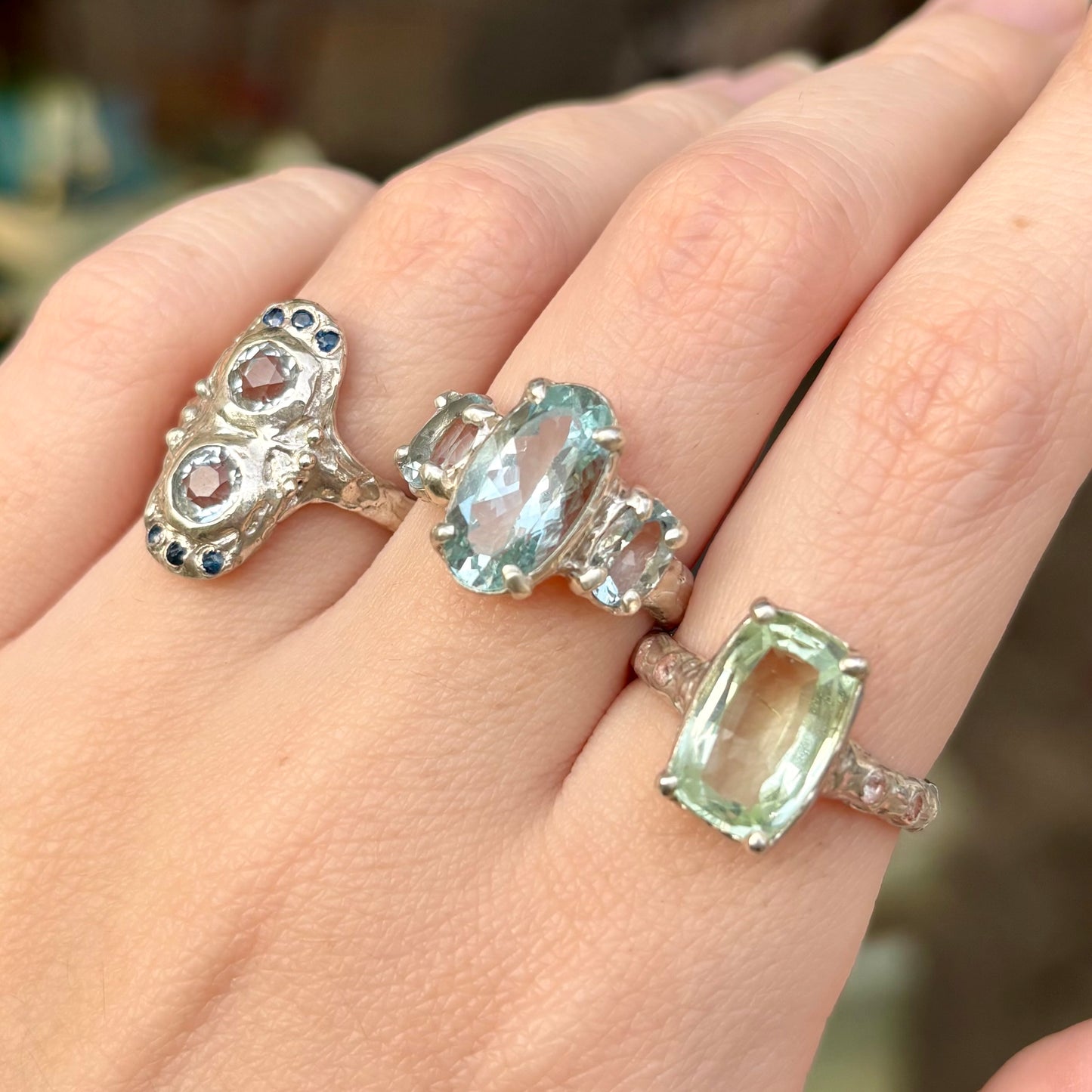 ART DECO FANTASY Ring, aquamarine & sapphire, size 53