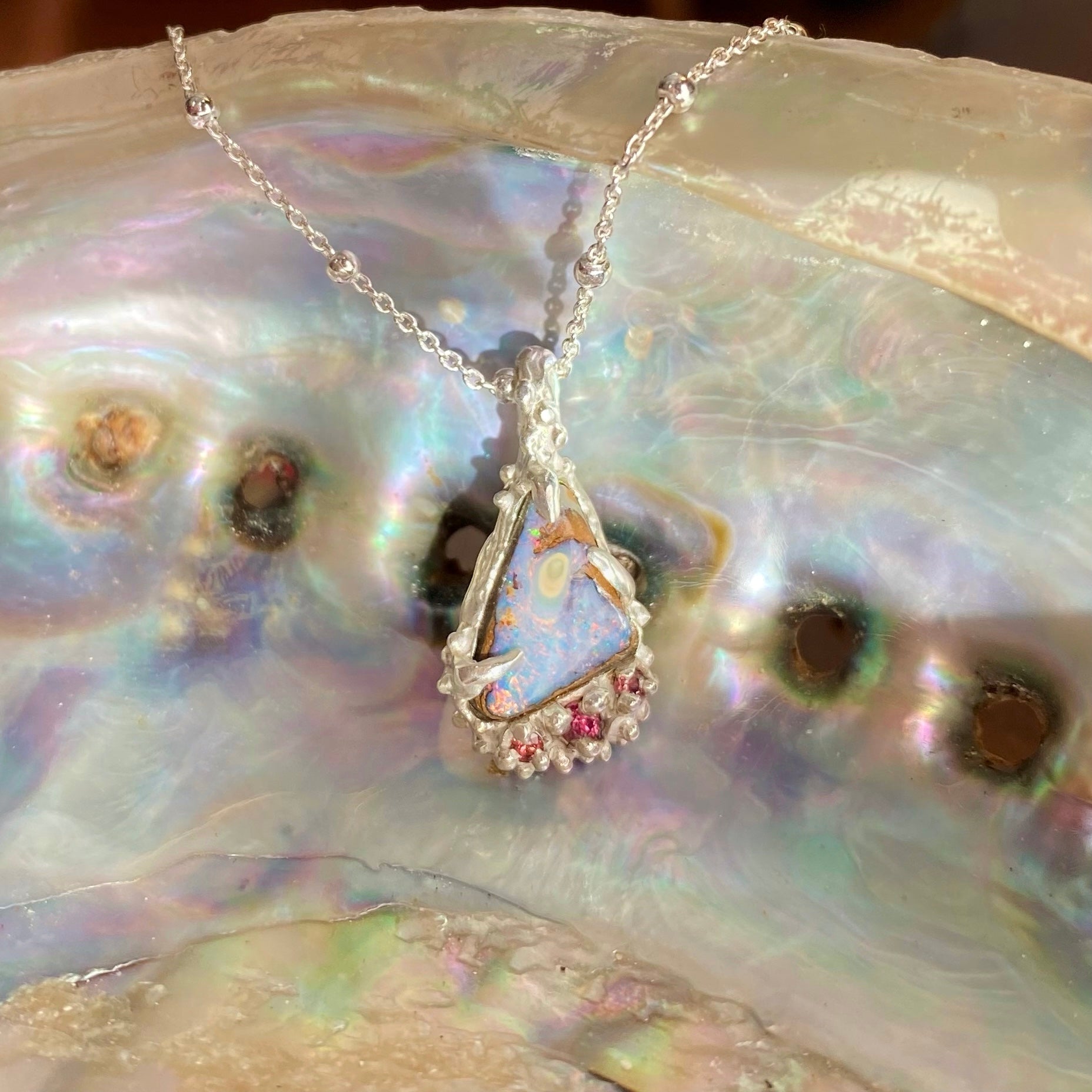 SIREN SONG Necklace, Boulder Opal & pink sapphire