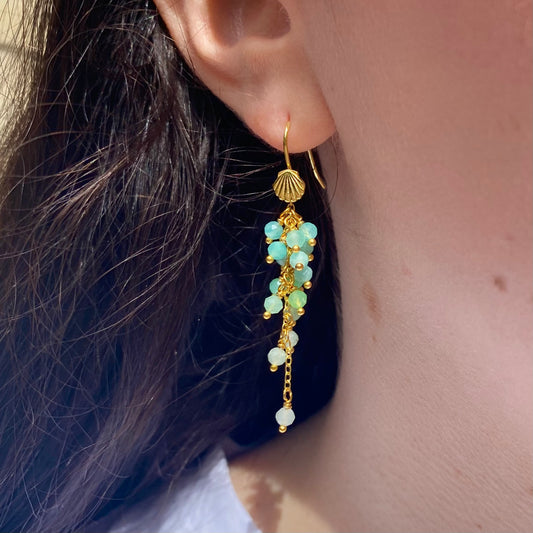 SEAFOAM CASCADE Earrings, amazonite & chrysoprase
