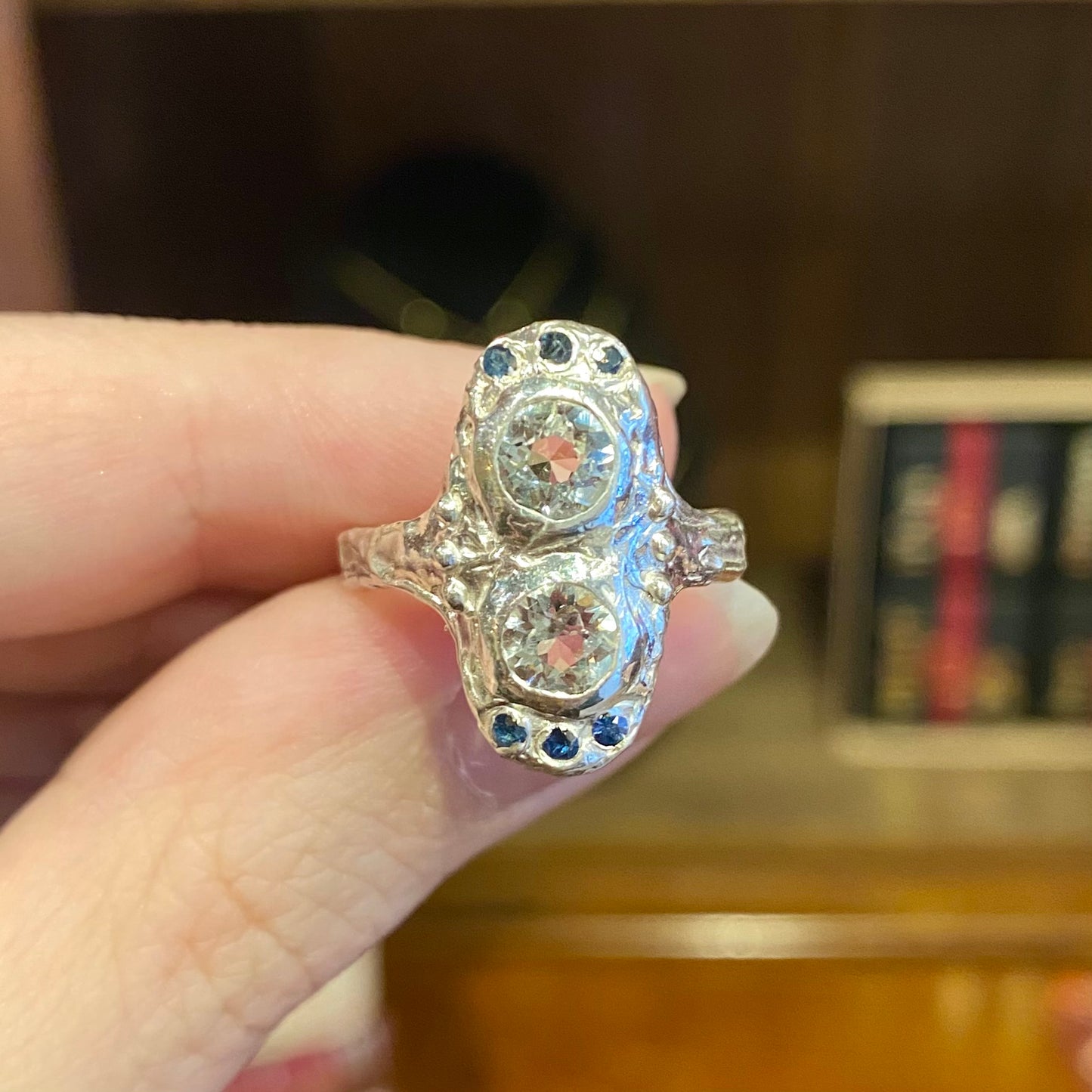ART DECO FANTASY Ring, aquamarine & sapphire, size 53