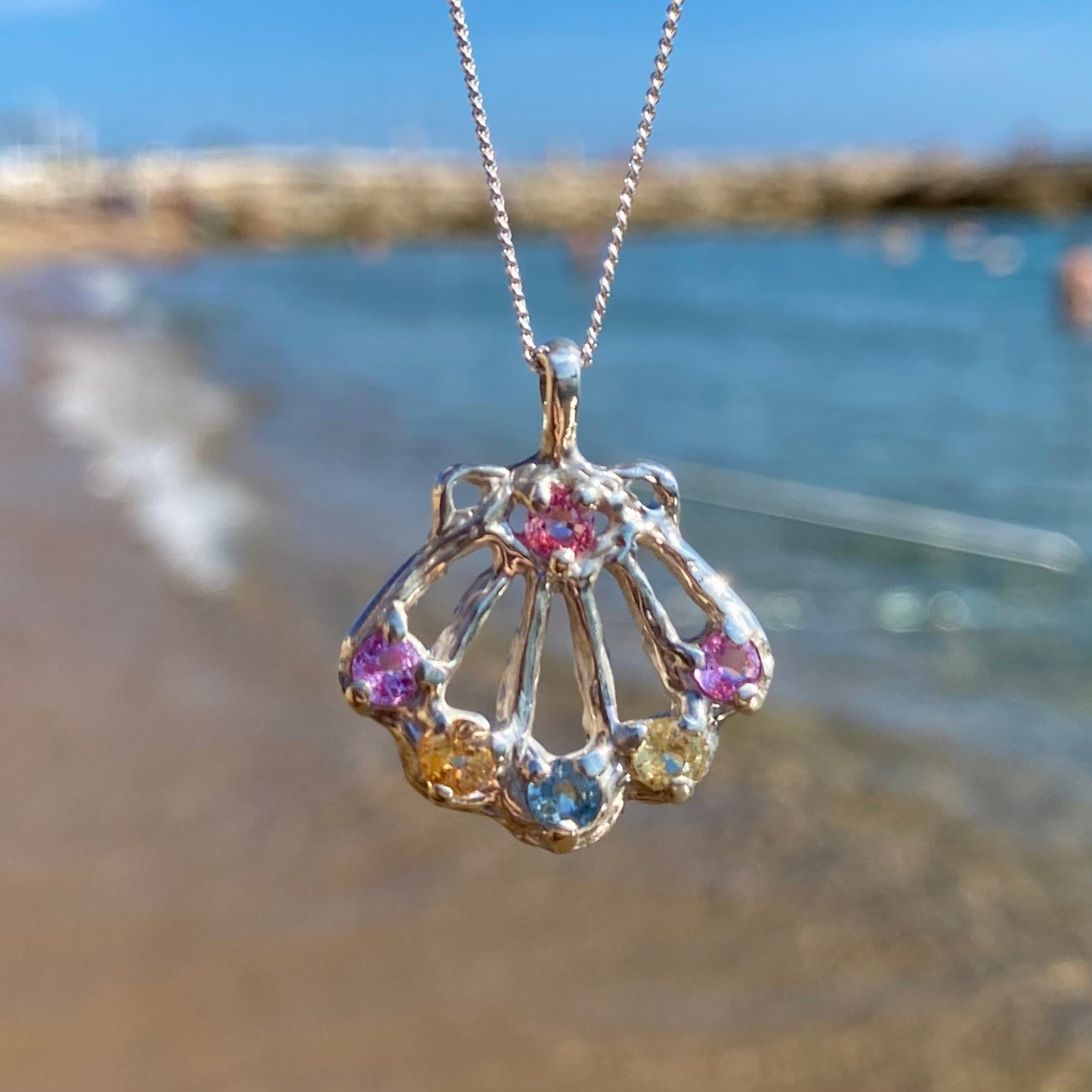 ENCHANTED SEASHELL Necklace, pastel sapphires