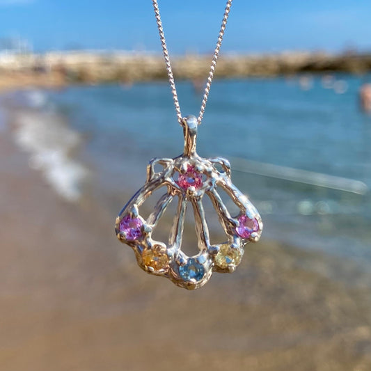 ENCHANTED SEASHELL Necklace, pastel sapphires