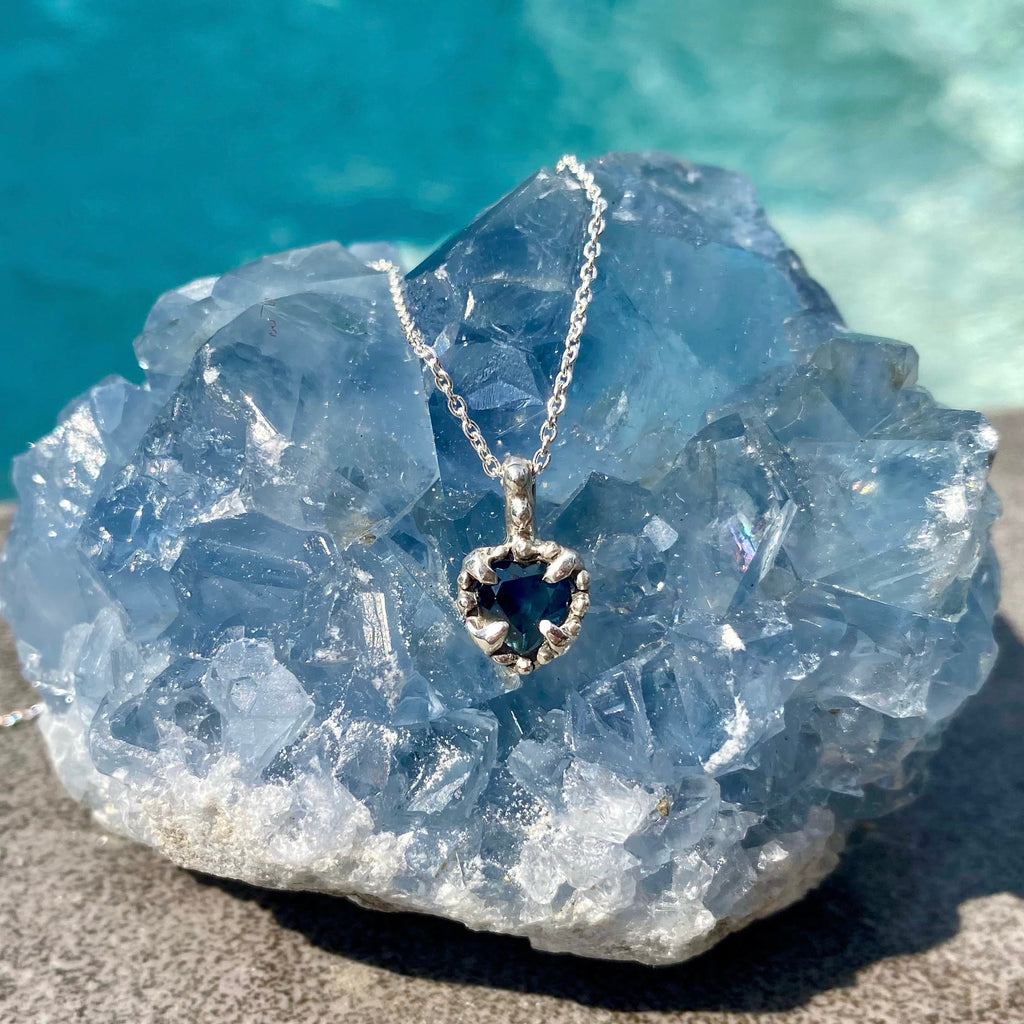 Dainty Heart of the ocean necklace with blue sapphire 