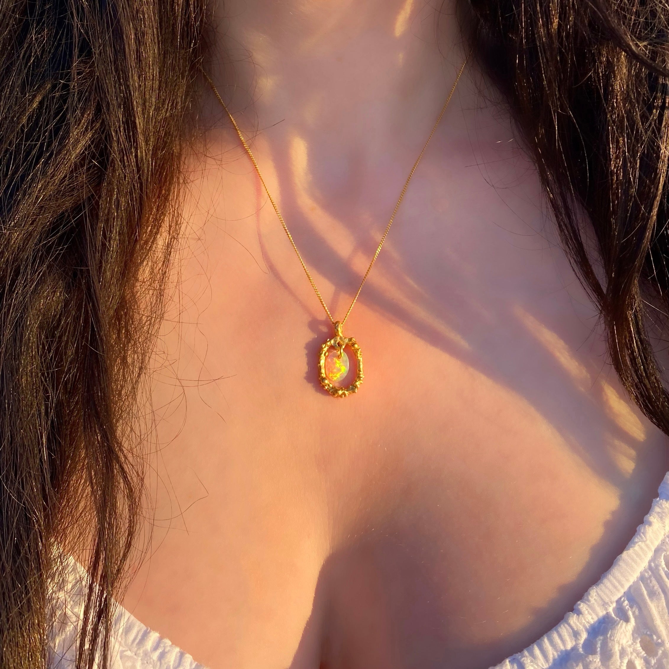 Natural Opal necklace in gold plated silver