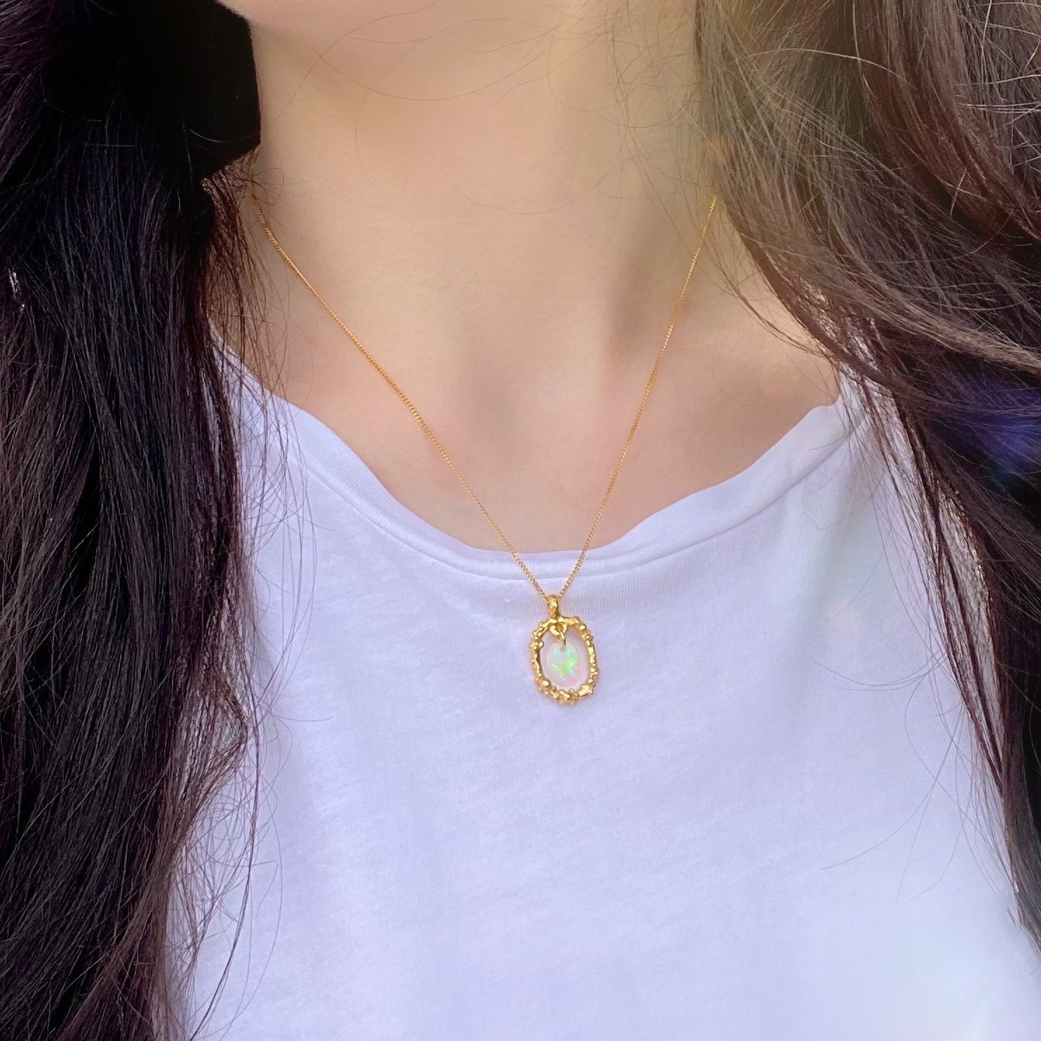 Ethiopian Opal pendant on gold chain