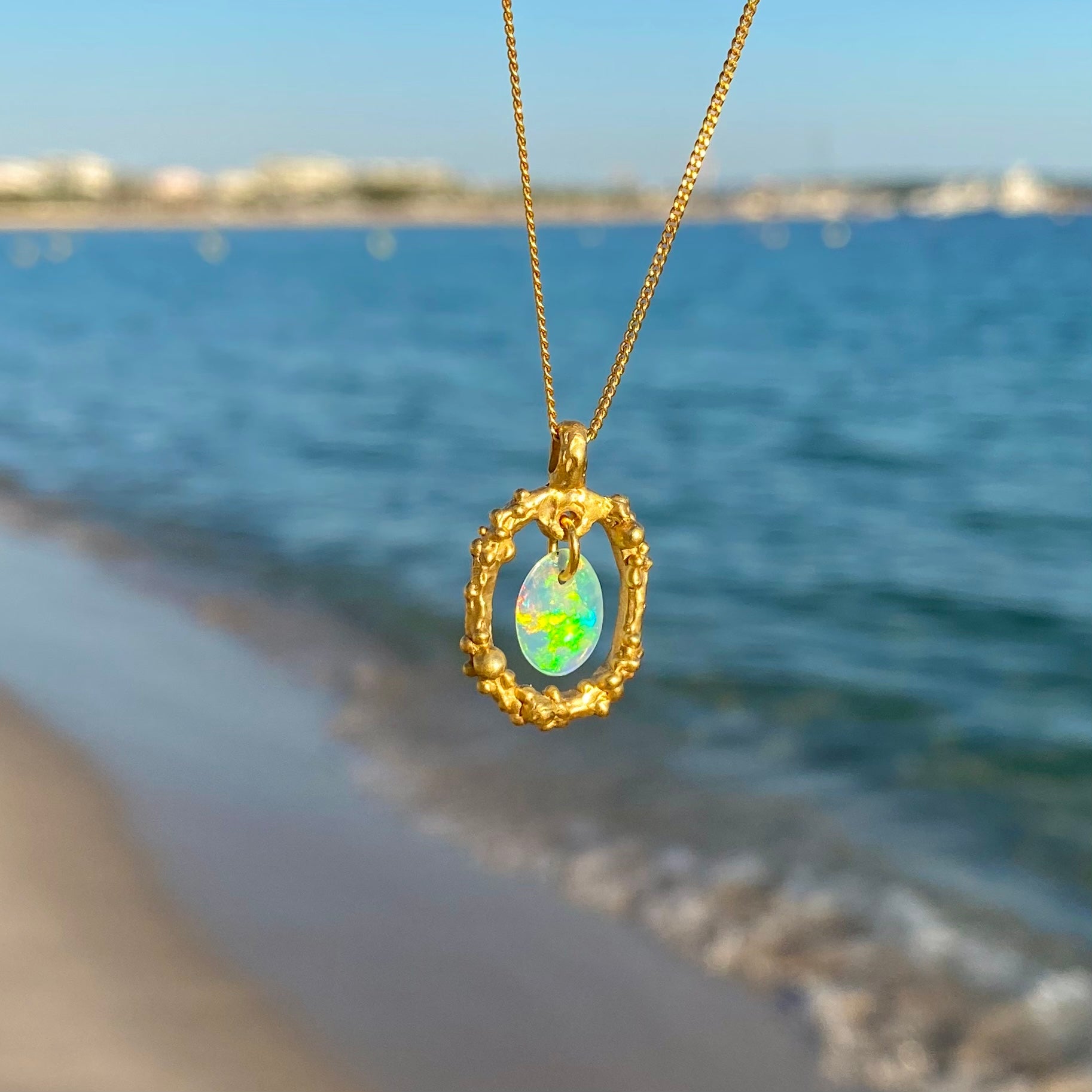 Ethiopian Opal necklace, 24 karat gold vermeil