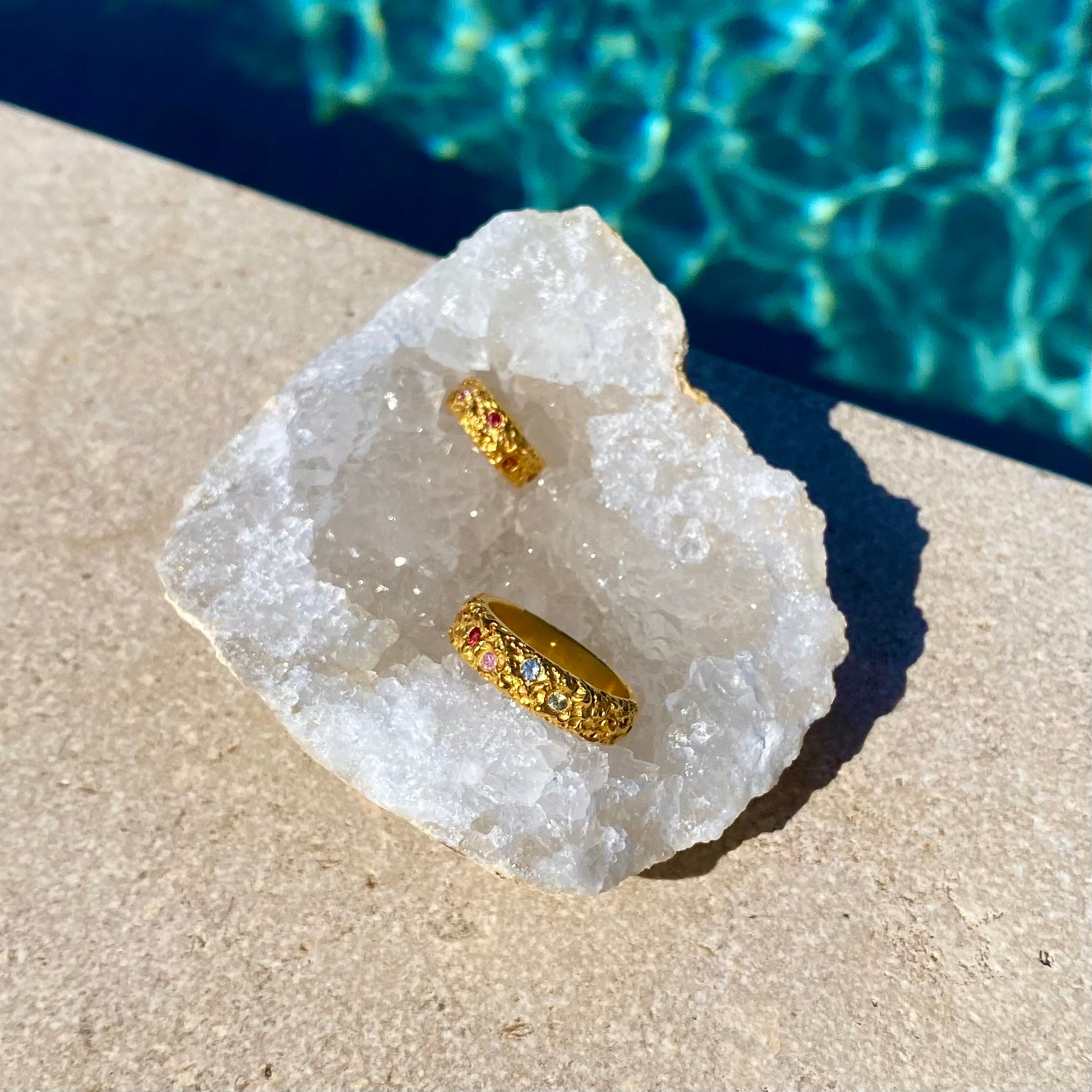 Vermeil ring with rainbow sapphires