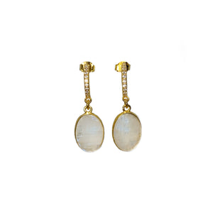 Gold hoop earrings with zirconia and moonstone