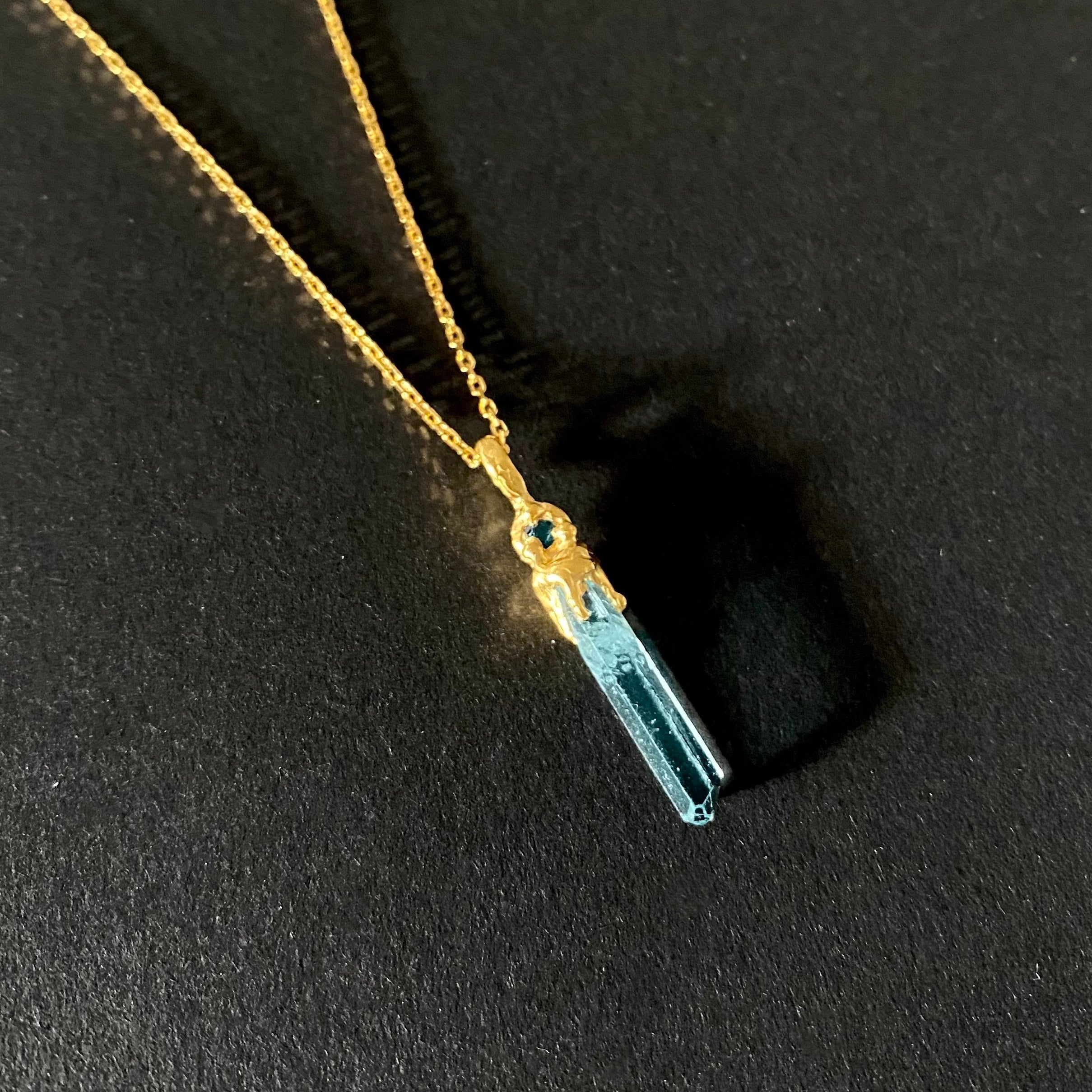 Raw aquamarine point necklace