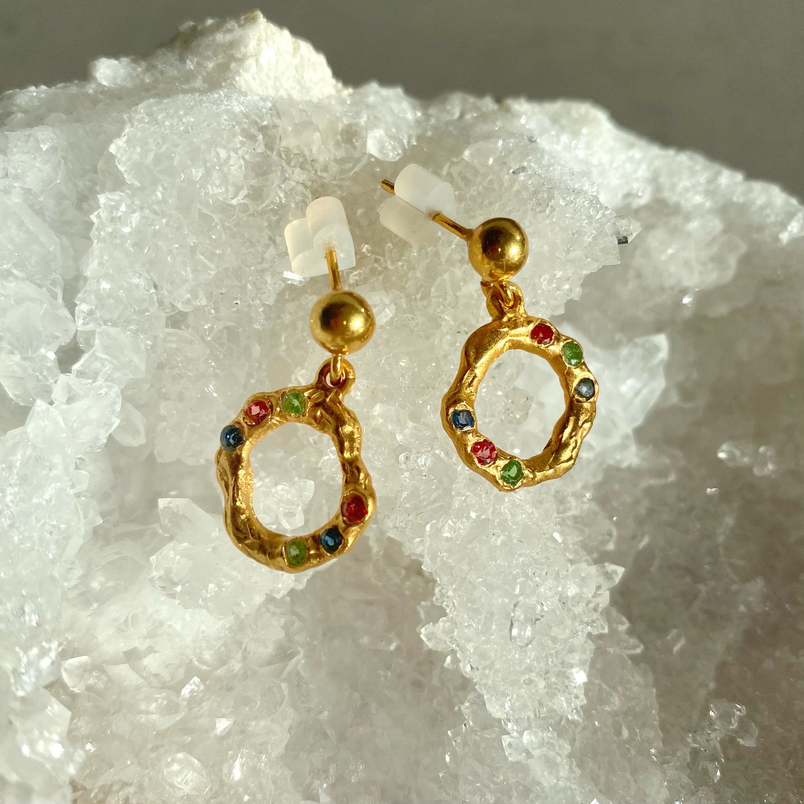 Organic circular gemstone earrings 