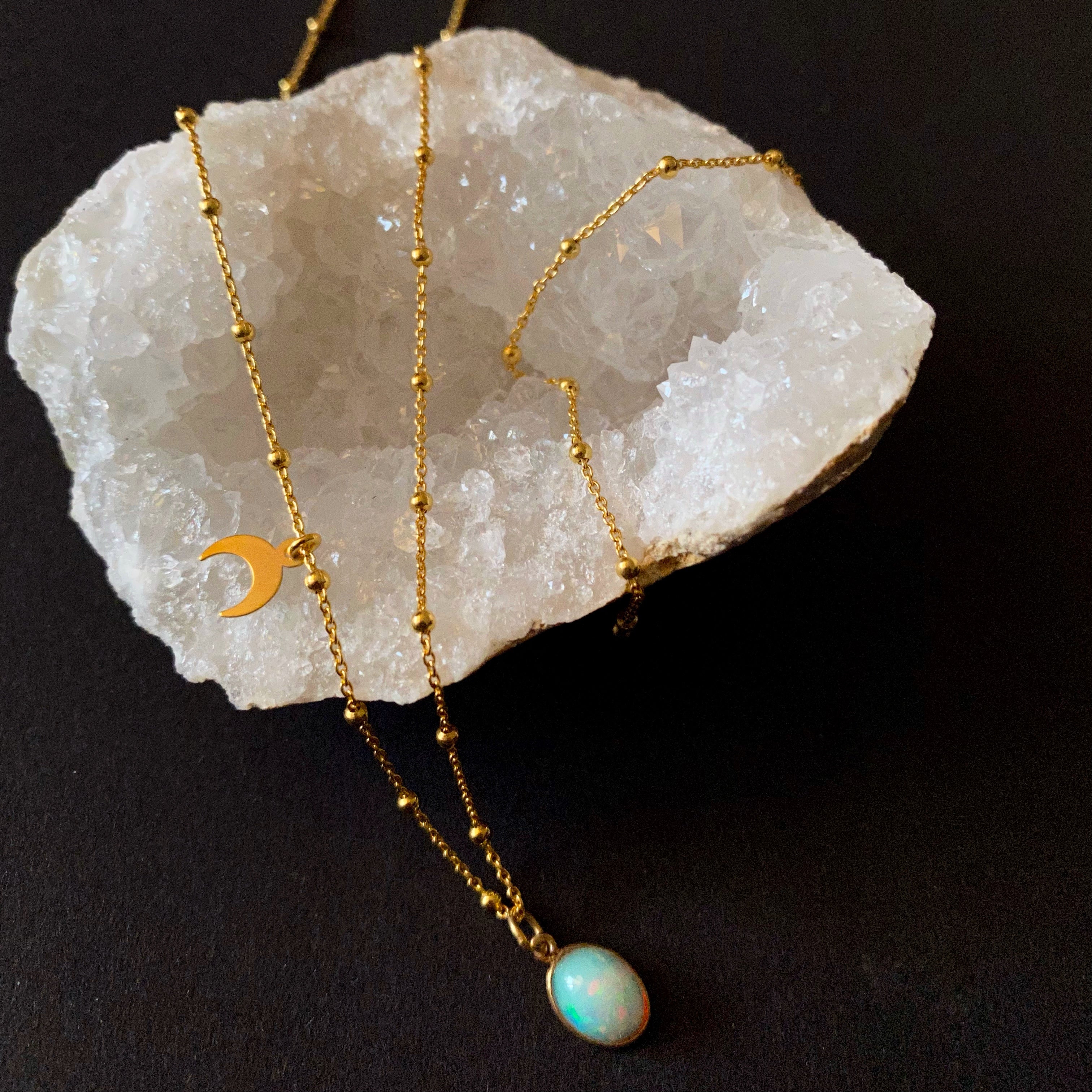 Moon inspired natural opal necklace by Vivienne Benz