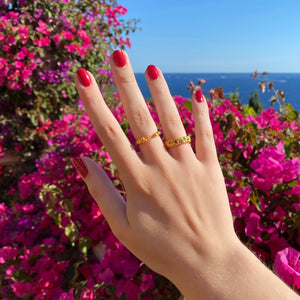 Handmade coral ring with coloured gemstones