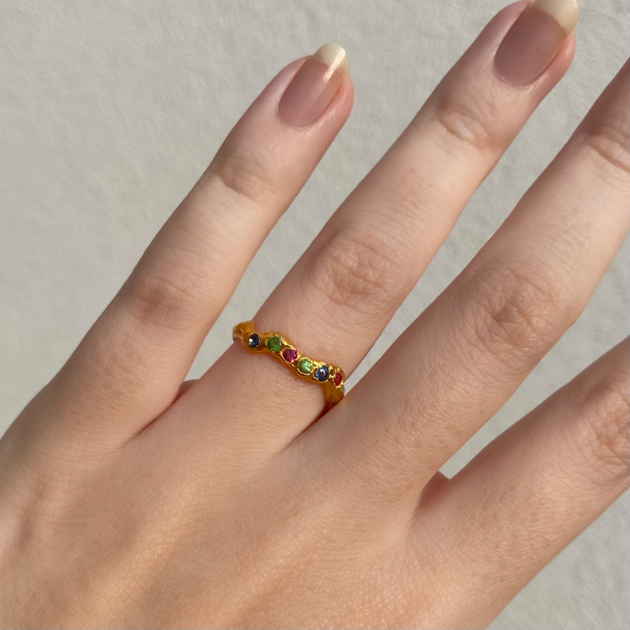 Dainty organic multi colour gemstone ring