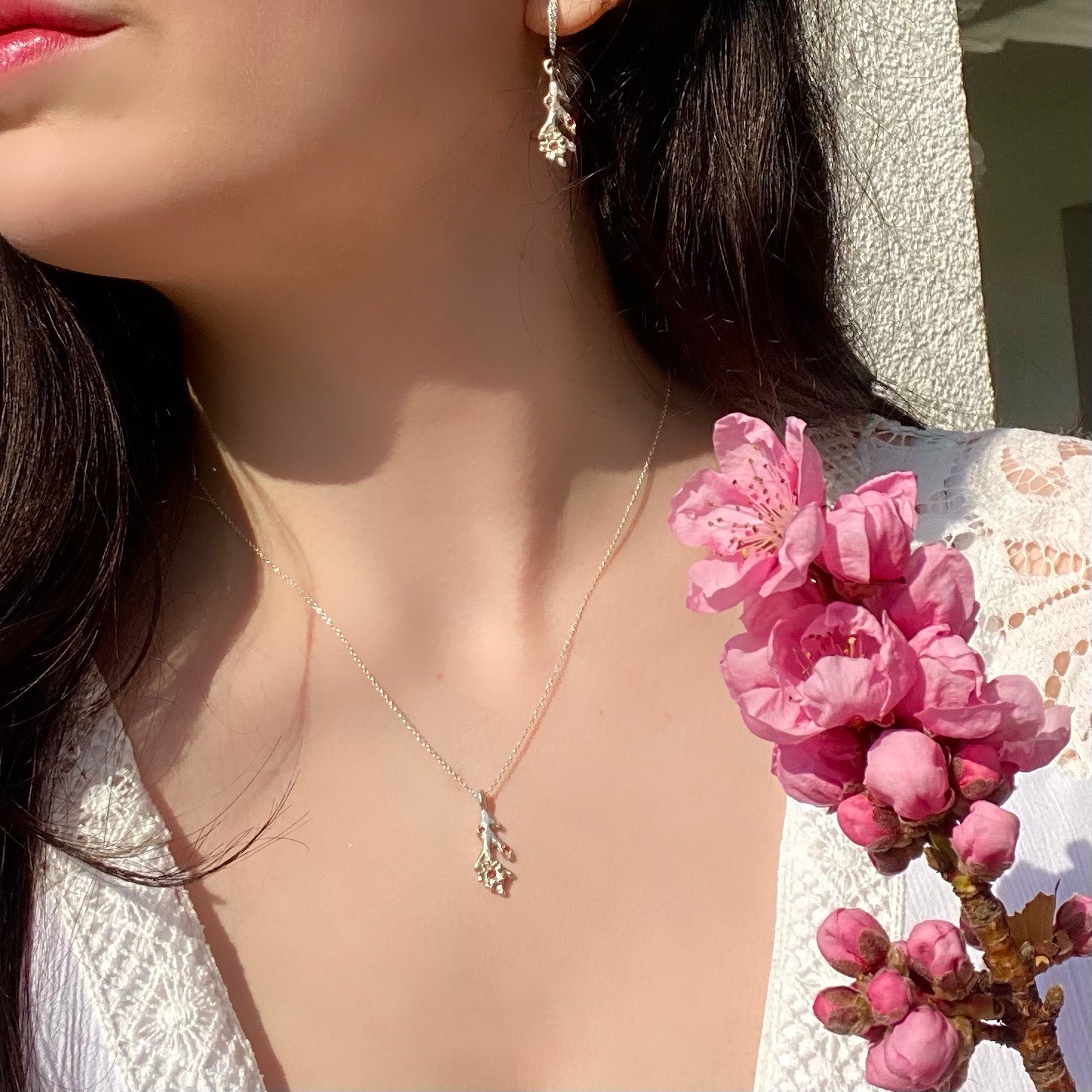 Hanami cherry blossom necklace and earrings by Vivienne Benz 