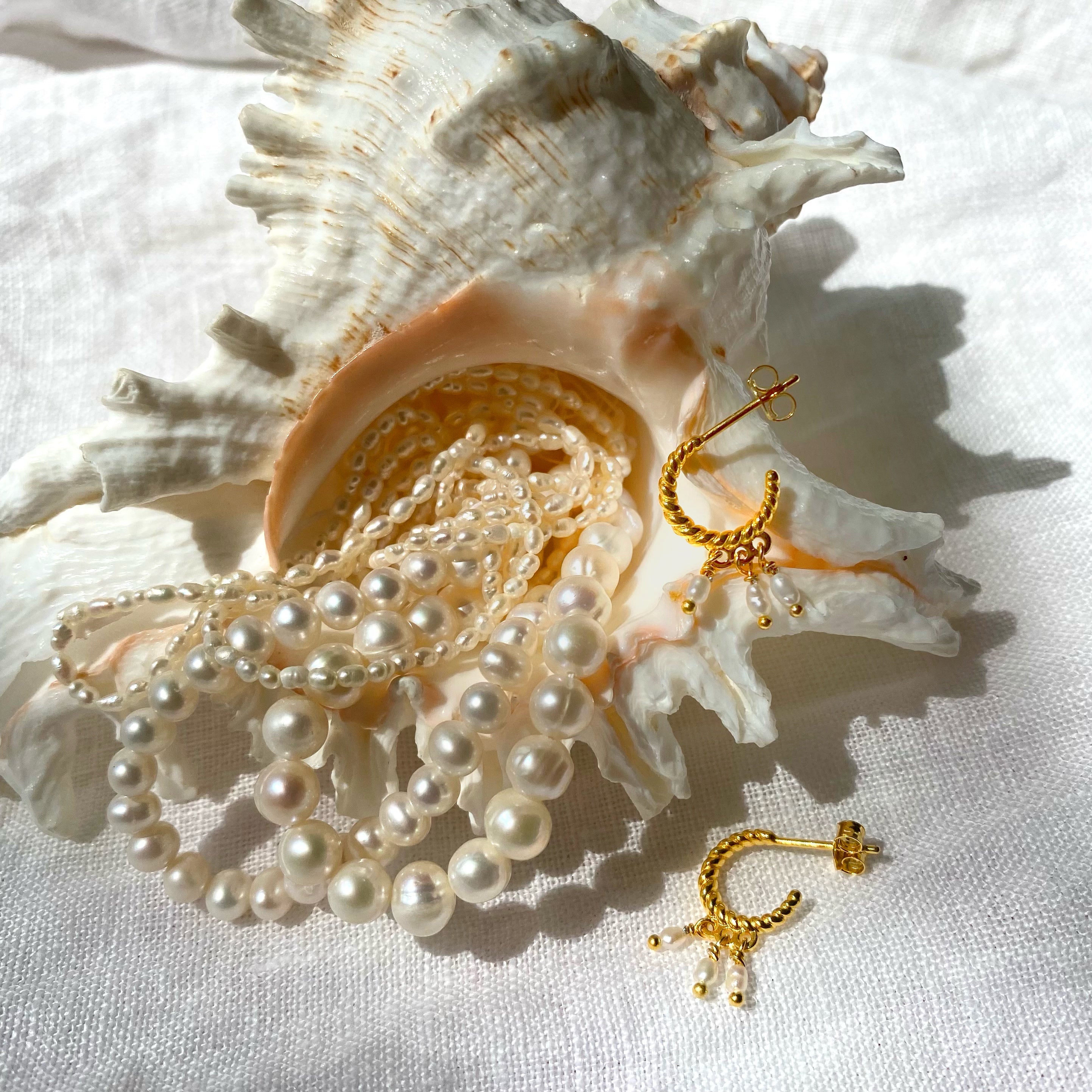 Gold plated sterling silver hoop earrings with pearls