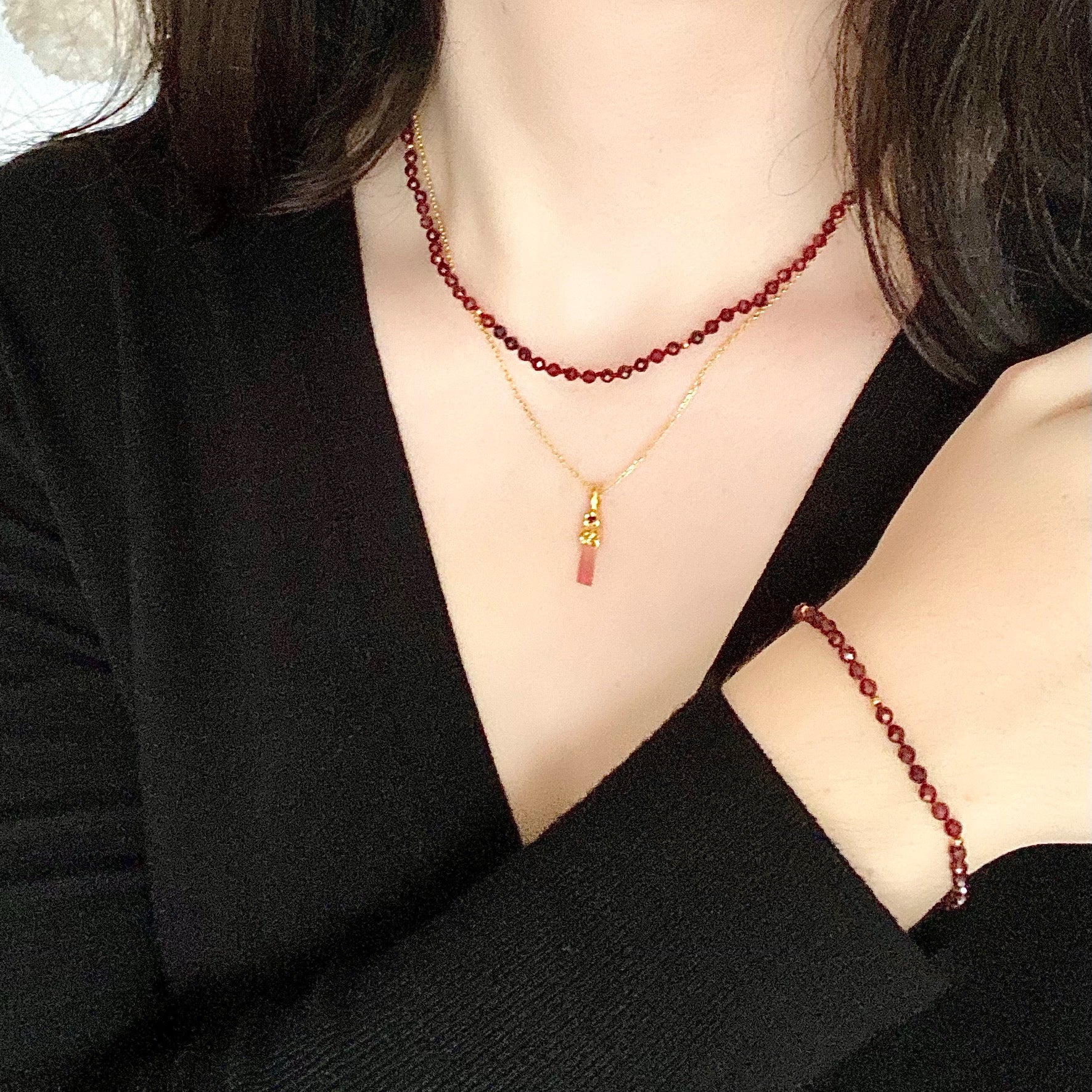 Red tourmaline raw gemstone necklace by Vivienne Benz