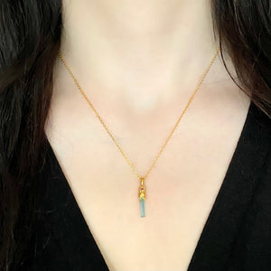 Natural aquamarine and padparadscha sapphire pendant necklace 