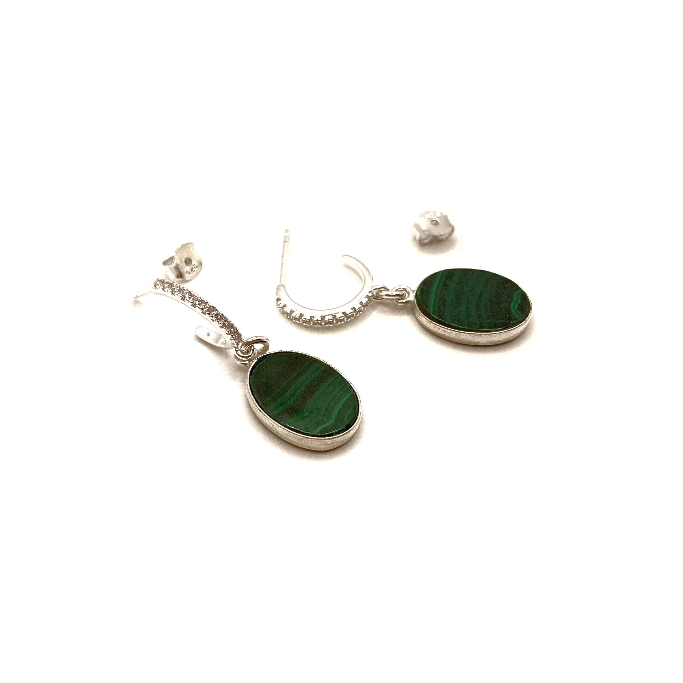 ABSINTHE Malachite Earrings, silver