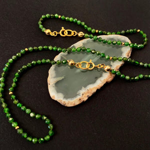 Green gemstone bead necklace with 925 silver clasp